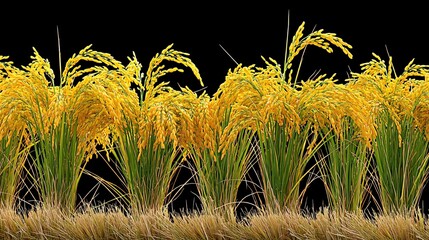 Obraz premium Golden Ripe Rice Paddies Ready for Harvest, Agricultural Growth and Food Production