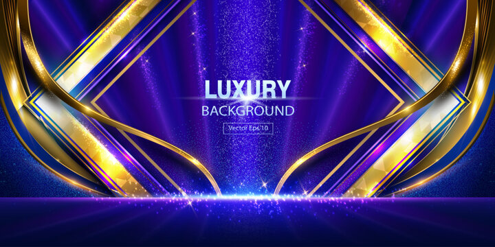 Modern Blue and Purple Background with Golden Geometric Diamond Shapes