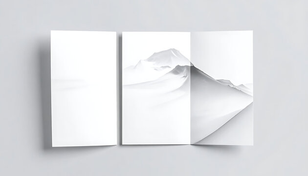 Tri-fold brochure mockup featuring a minimalist mountain landscape design, ideal for travel or nature promotion