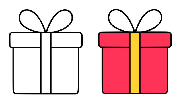 Present minimalist icon, in line art and colored design, transparent background