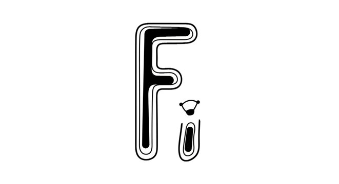 Stylized letter f and lowercase letter i in contour line art style