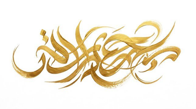 Abstract Golden Arabic Calligraphy Brushstrokes on White Background