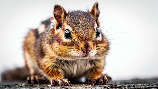 chipmunk standing on ground looking.