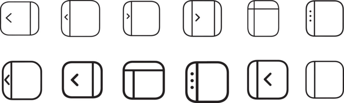 Sidebar menu icon set with website list items and editable stroke outline symbols for modern UI.
