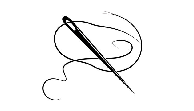 Line art of a sewing needle with thread, simple illustration for crafting and tailoring concepts