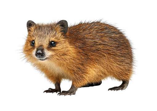 Golden Brown Bushy Hyrax or Dassie Studio Shot on Transparent Background