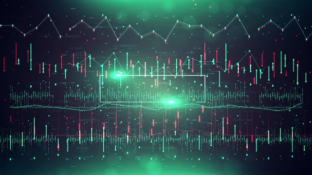 Abstract financial trading dashboard with digital charts and market data visualization.