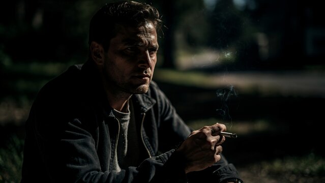 Man smoking in the dark.
