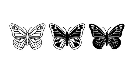 Elegant Butterfly Vector Icons Set, Delicate Insect Silhouettes for Nature Designs, Black and White Winged Creatures Collection © Kawser