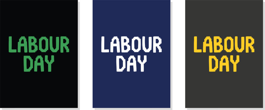  Canada Labour Day Pixel Art Retro Digital Typography Poster Set on Solid Color Backgrounds for Holiday Promotion and Gaming