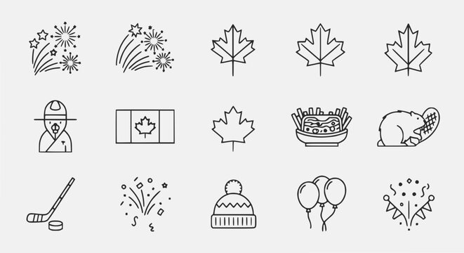 Canadian Icons Collection: Maple Leaf, Beaver, Hockey, Fireworks, Symbols