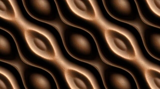Abstract geometric patterns move with a texture resembling leather or a viscous liquid in dark brown and bronze gold. 