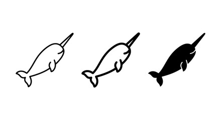 Narwhal Icons Set, Arctic Marine Mammal Vector Graphics, Simple Outline and Silhouette Illustrations © Farhana