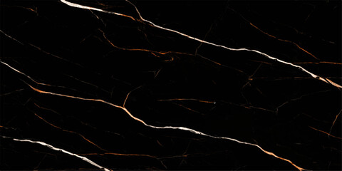 A striking black marble texture with thin, elegant gold and white veins running through it, creating a luxurious and sophisticated surface. © QUALITY BOOST