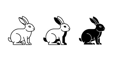 Fototapeta premium Vector Rabbit Icons, Cute Bunny Illustrations, Simple Hare Graphics, Animal Silhouettes for Design