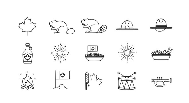 Canadian Icons Collection: Maple Leaf, Beaver, RCMP Hat, Fireworks, Trumpet