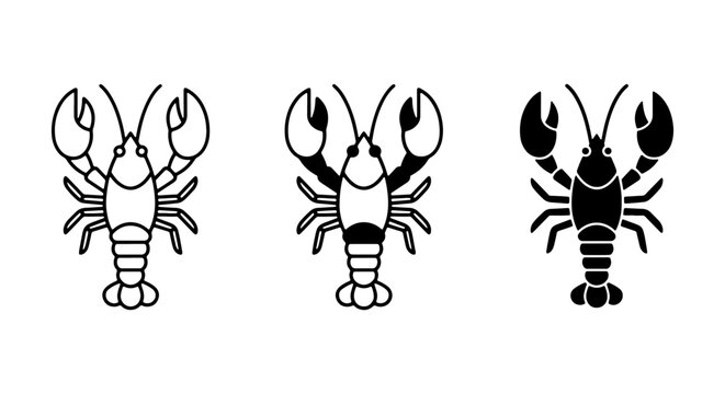 Lobster Icons Set: Seafood Vector Graphics, Crustacean Illustrations, Marine Life Symbols for Culinary and Nautical Themes