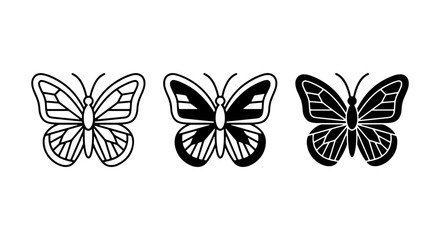 Set of Three Stylized Butterfly Icons, Vector Graphics, Black and White Insect Silhouettes, Nature Elements for Design © Saddam