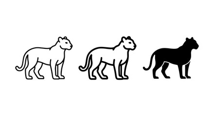 Set of Three Panther Icons, Silhouette and Outline Vector Graphics, Wild Cat Animal Symbol Collection © Mizanur