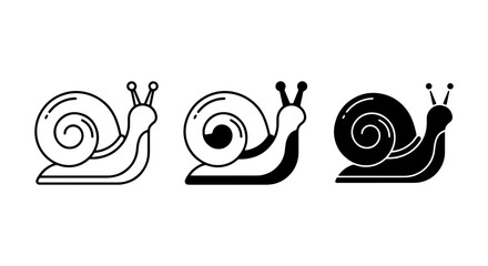 Simple Snail Icons, Outline and Silhouette Vector Graphics, Black and White Mollusk Set for Nature and Wildlife Design © Mizanur