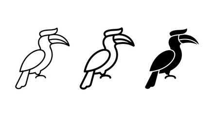 Hornbill Bird Icons Set: Outline, Line Art, and Silhouette Vector Graphics for Wildlife and Nature Designs © Tamanna