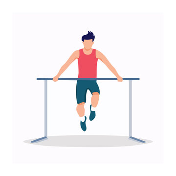 Man exercising on parallel bars in flat design style
