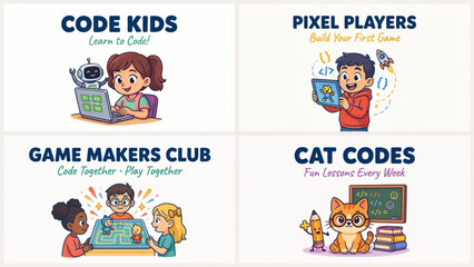 Fototapeta premium Children’s Programming and STEM Vector Set – Coding Skills and Technology Icons