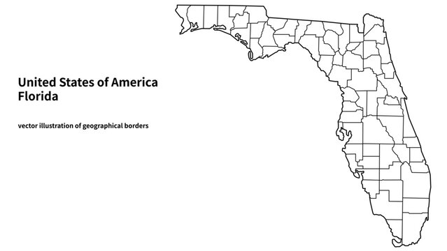 Florida state county borders vector map illustration for administrative design