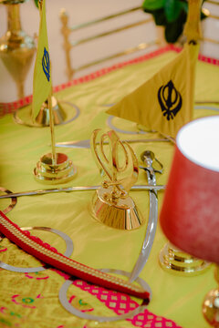 Gurudwara Building with Beautiful Sikh Temple Architecture, Golden Domes, Spiritual Worship Place, and Traditional Religious Heritage in India