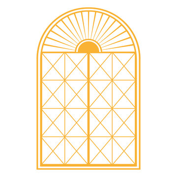 Illustration of a golden outline arched frame with stars on a white background