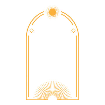 Illustration of a contour arched frame with gilding and stars on a white background