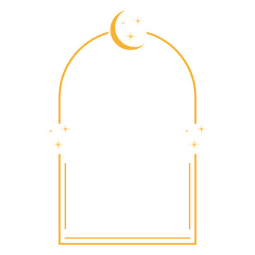 Illustration of a yellow outline arched frame with stars on a white background