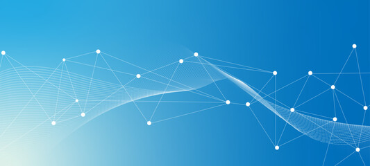 Abstract tech network connection with dots lines and wave. Digital technology abstract background with stars © md
