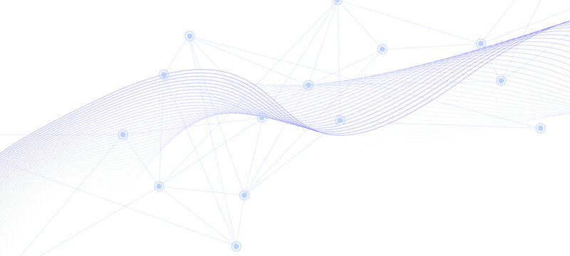 Abstract tech network connection with dots lines and wave. Digital technology vector illustration of an airplane