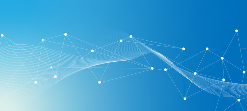 Abstract tech network connection with dots lines and wave. Digital technology abstract background with stars