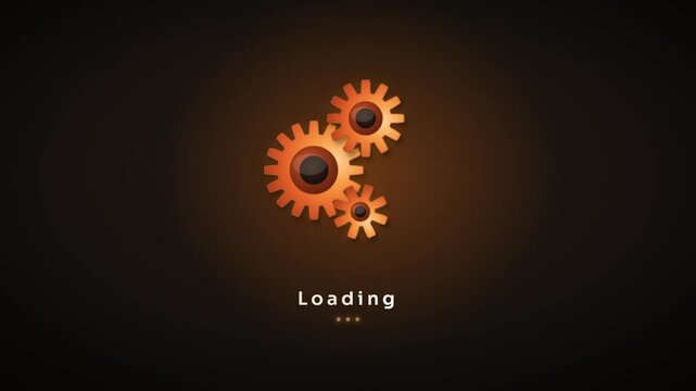 Gears loading screen animation with three interlocking rotating cogs on dark gradient background