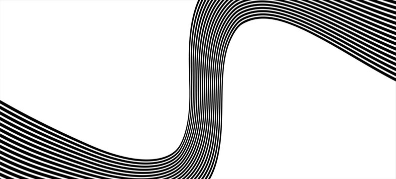 Psychedelic lines. Abstract pattern. Texture with wavy, curves stripes. Optical art background. Wave design black and white. Vector illustration.