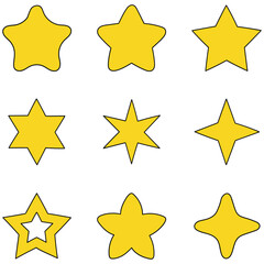 Obraz premium Hand-drawn cartoon set of yellow stars on a white background.