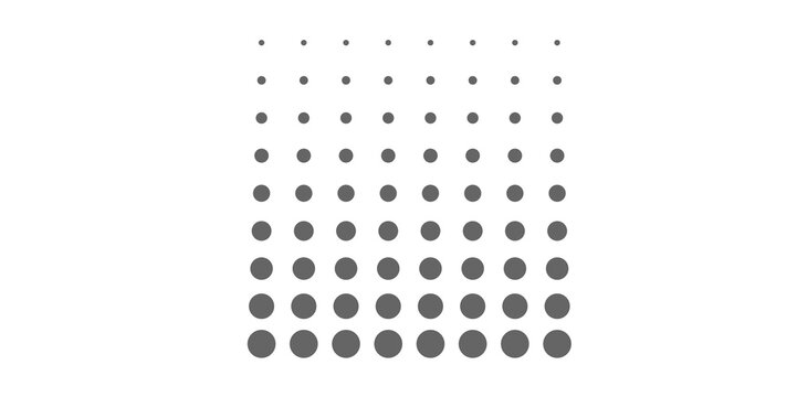 a geometric, minimalist pattern composed of a grid of grey circles that increase in size from top to bottom, creating a gradient or halftone effect.