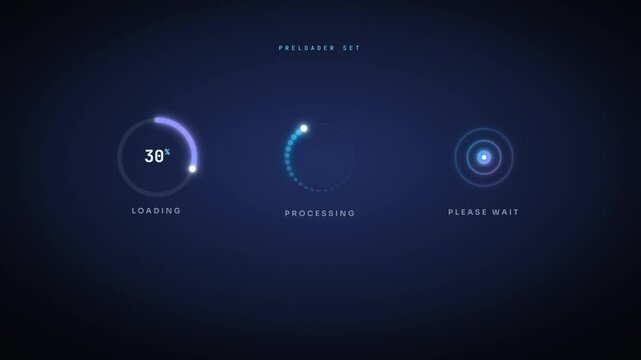 Loading Circle Spinner Animation with Percentage Progress Bar on Dark Blue Background Loop