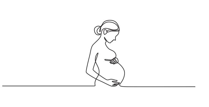 pregnant woman continuous one line drawing animation, Continuous drawing line art of pregnant woman. smooth and clean curves, 4k stock footage, Animated continuous one line drawing.