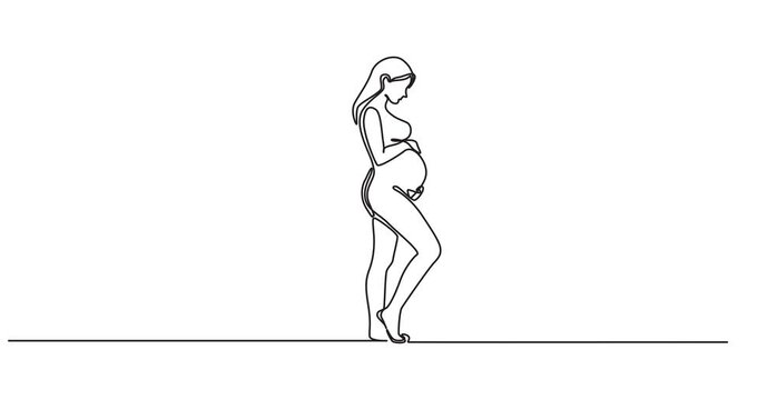 pregnant woman continuous one line drawing animation, Continuous drawing line art of pregnant woman. smooth and clean curves, 4k stock footage, Animated continuous one line drawing.