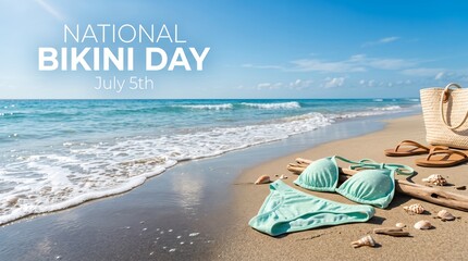 Obraz premium National Bikini Day Celebration with Beachwear and Tropical Ocean Scenery