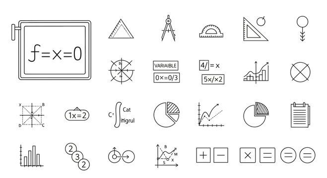 Set of Hand Drawn Mathematical and Geometric Icons