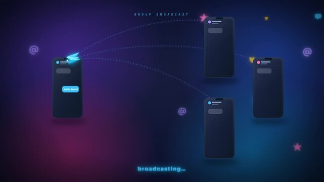 Group Broadcast Message Sending from Smartphone to Multiple Phones Animation Communication Network