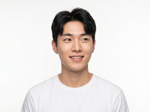 [Generative AI] man, thinking, thoughtful, gaze, staring, expression, face, person, people, white, background, young, serious