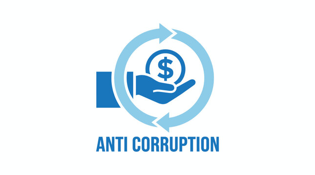 Vector graphic illustration Anti corruption concept icon with hand holding a dollar coin and circular arrows