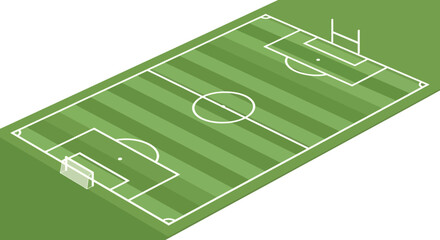 Isometric Soccer Field Illustration, Top View, Green Grass, White Lines © Vinci