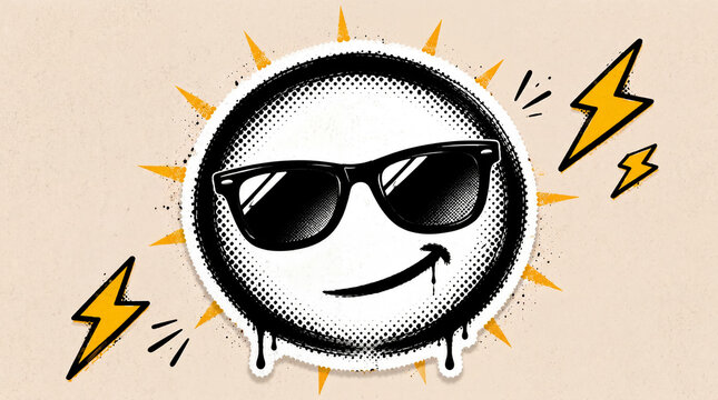 Pop Art Halftone Cool Emoji and Confident Attitude Concept, Urban Graffiti Painting Expression and Trendy Lifestyle, Torn Paper Collage Element, Magazine Style Graphic