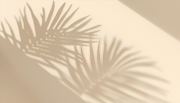 Tropical Palm Leaf Shadow on Beige Wall Background

